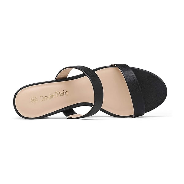 Two Strap Chunky Heel Sandals - BLACK PU - 3